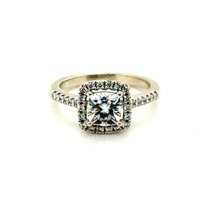 Charles & Colvard 14k White Gold Moissanite Diamond Halo Ring Size 6 3.6g